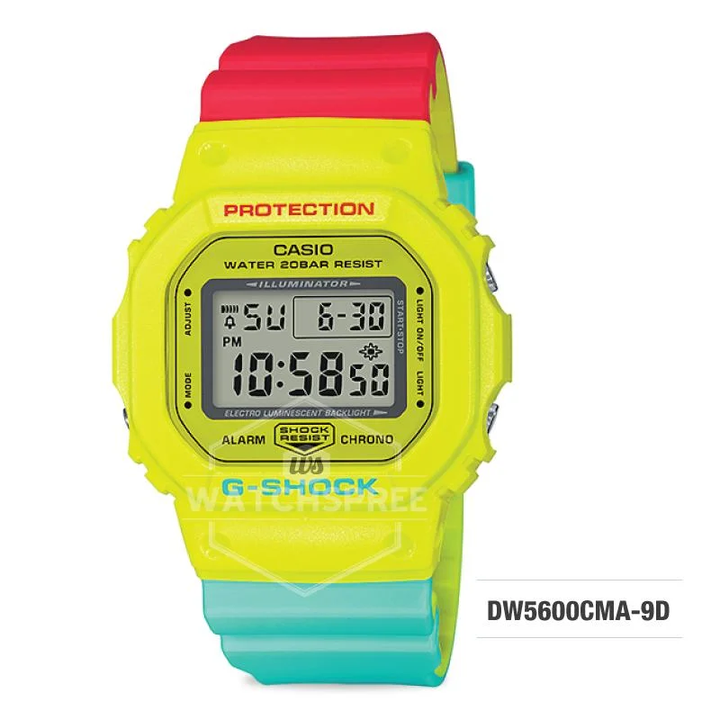 Casio G-Shock Breezy Rasta Color Multicolor Resin Band Watch DW5600CMA-9D DW5-600CMA-9D