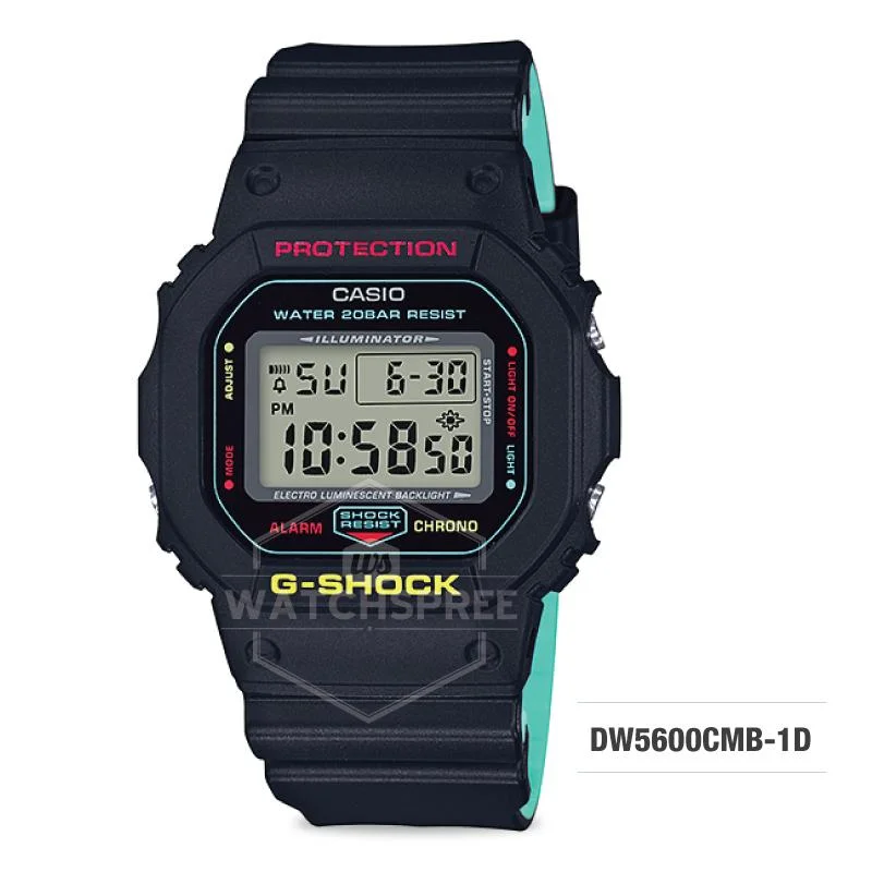 Casio G-Shock Breezy Rasta Color Black Resin Band Watch DW5600CMB-1D DW-5600CMB-1D