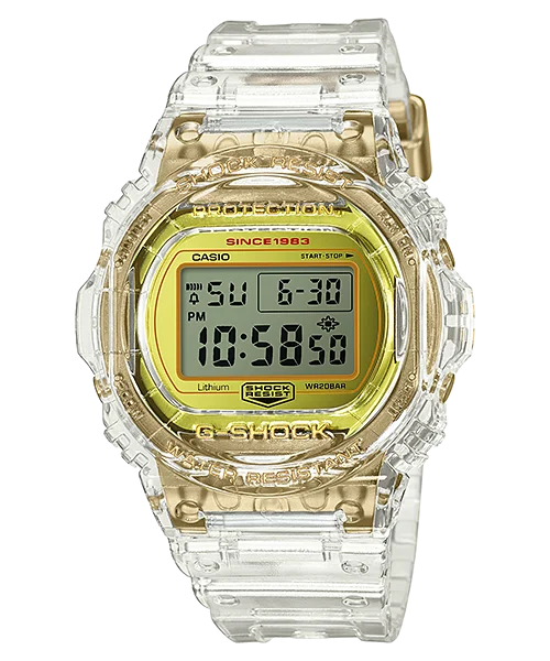 Casio G-Shock 35th Anniversary Glacier Gold Series Clear Semi-Transparent Resin Band Watch DW5735E-7D DW-5735E-7D DW-5735E-7