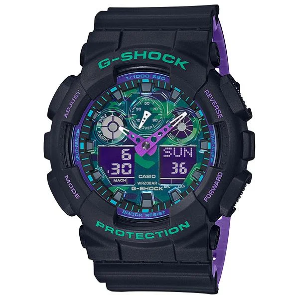 Casio G-Shock GA-100 Lineup 90's Special Color Series Bi-Color Molded Resin Band Watch GA100BL-1A GA-100BL-1A