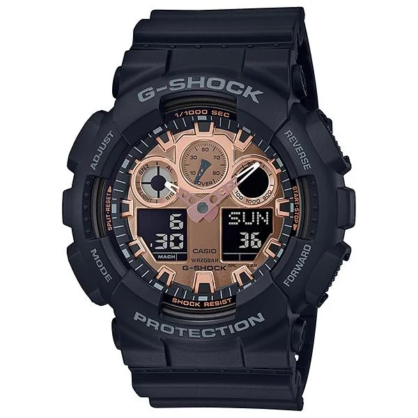 Casio G-Shock Metallic Accent Color Rose Gold Series Matte Black Resin Band Watch GA100MMC-1A GA-100MMC-1A