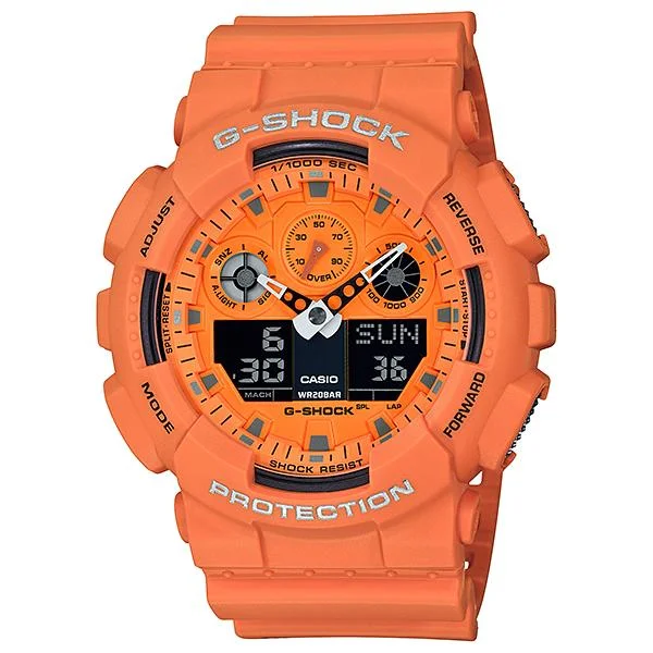 Casio G-Shock Hot Rock Sounds Special Color Model Orange Resin Band Watch GA100RS-4A GA-100RS-4A