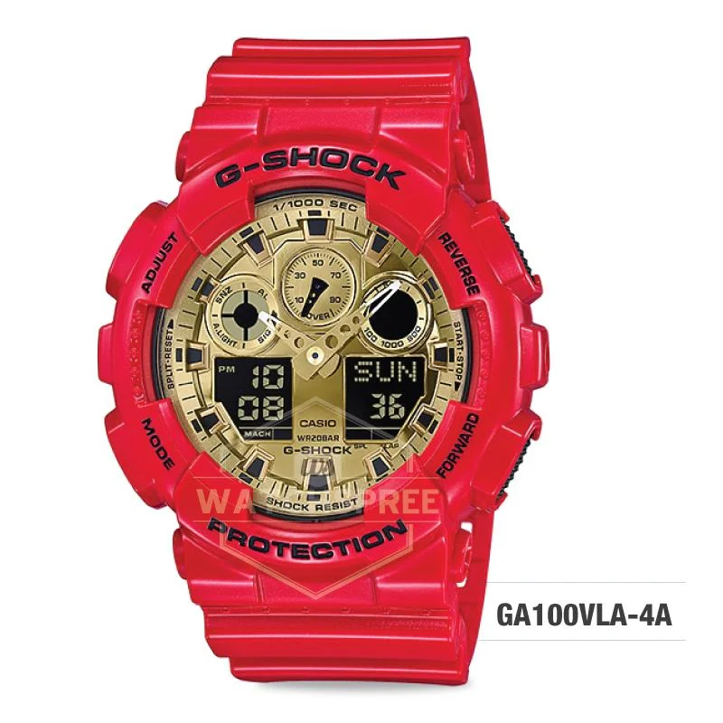 Casio G-Shock Red x Gold Series Red Resin Band Watch GA100VLA-4A GA-100VLA-4A