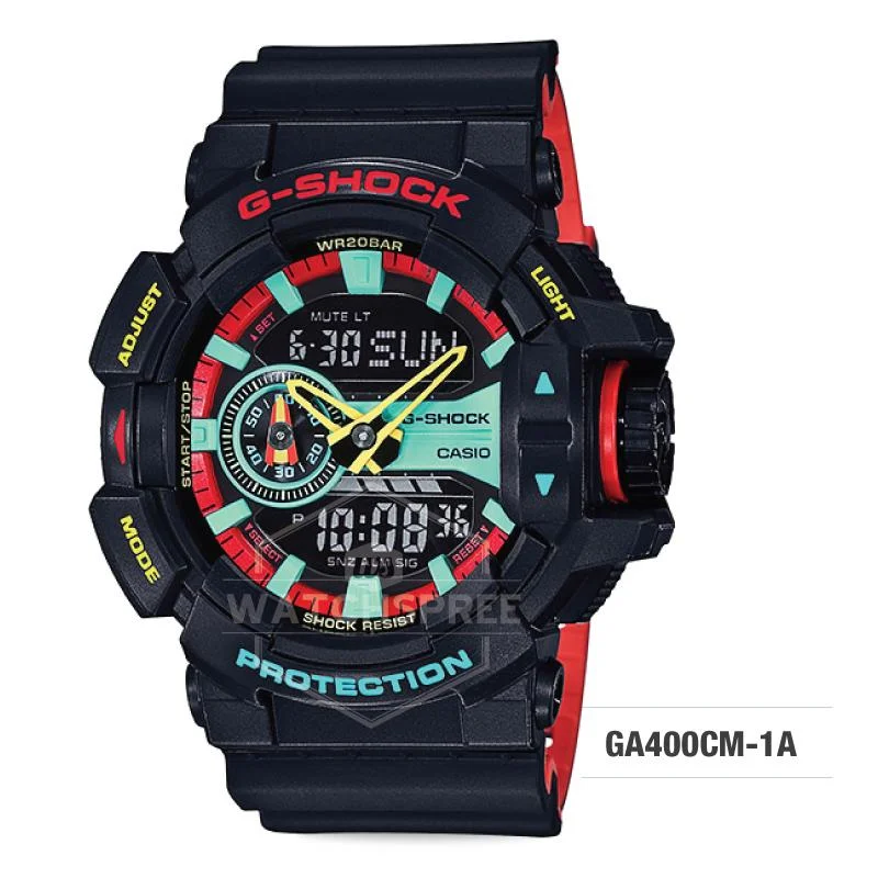 Casio G-Shock Breezy Rasta Color Black Resin Band Watch GA400CM-1A GA-400CM-1A