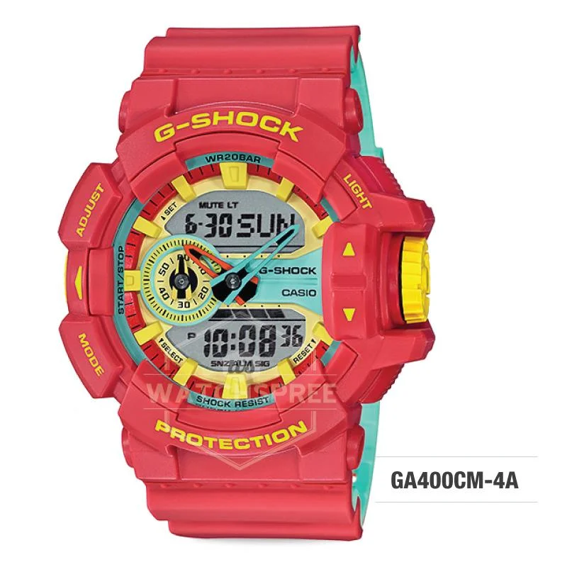 Casio G-Shock Breezy Rasta Color Red Orange Resin Band Watch GA400CM-4A GA-400CM-4A