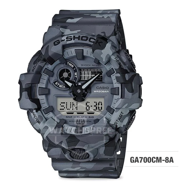 Casio G-Shock Special Color Model Grey Camouflage Resin Band Watch GA700CM-8A GA-700CM-8A