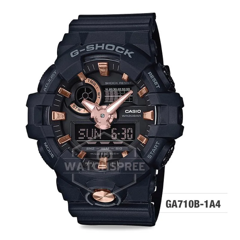 Casio G-Shock Standard Analog-Digital Black Resin Band Watch GA710B-1A4 GA-710B-1A4