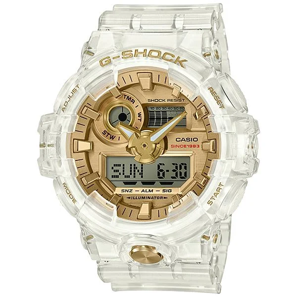 Casio G-Shock 35th Anniversary Glacier Gold Series Clear Semi-Transparent Resin Band Watch GA735E-7A GA-735E-7A