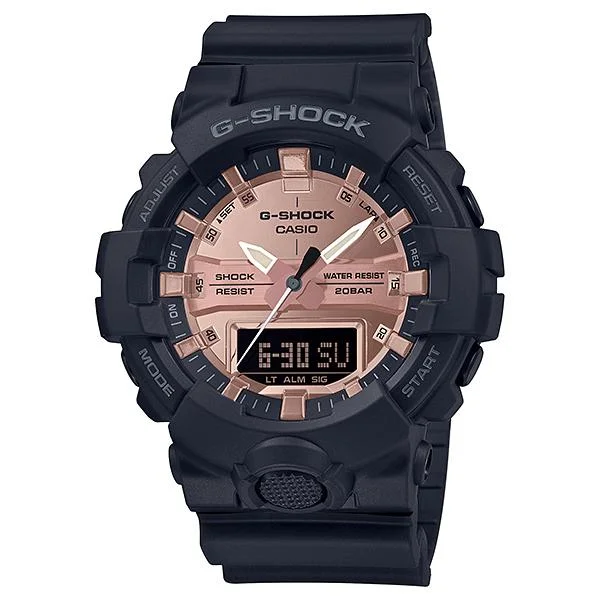 Casio G-Shock Metallic Accent Color Rose Gold Series Matte Black Resin Band Watch GA800MMC-1A GA-800MMC-1A