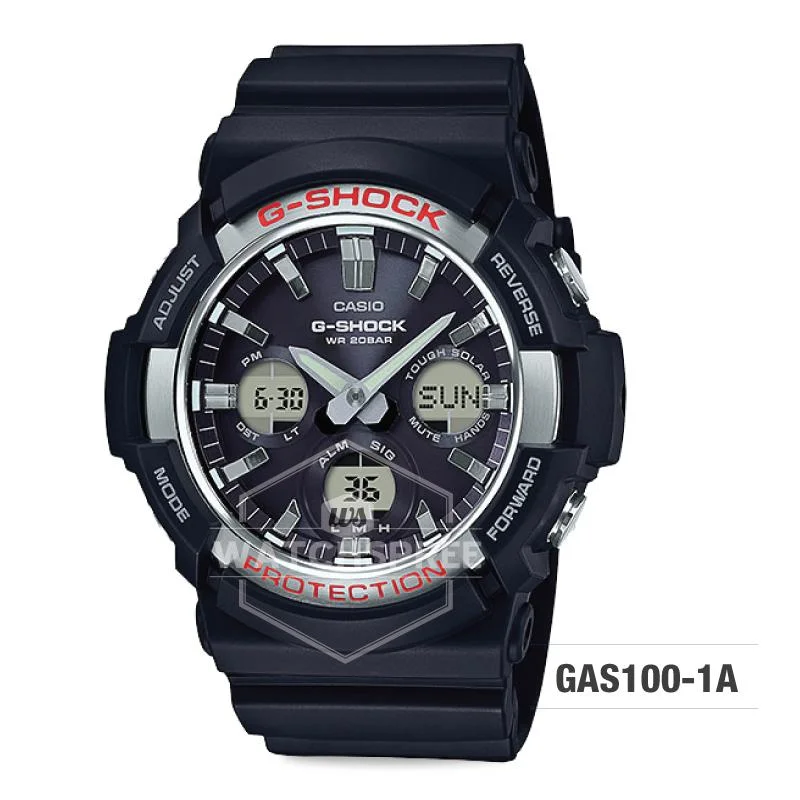 Casio G-Shock Big Case Tough Solar GAS-100 Black Resin Strap Watch GAS100-1A