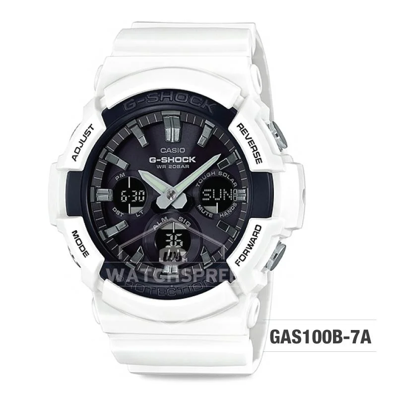 Casio G-Shock Big Case Tough Solar GAS-100 White Resin Strap Watch GAS100B-7A GAS-100B-7A