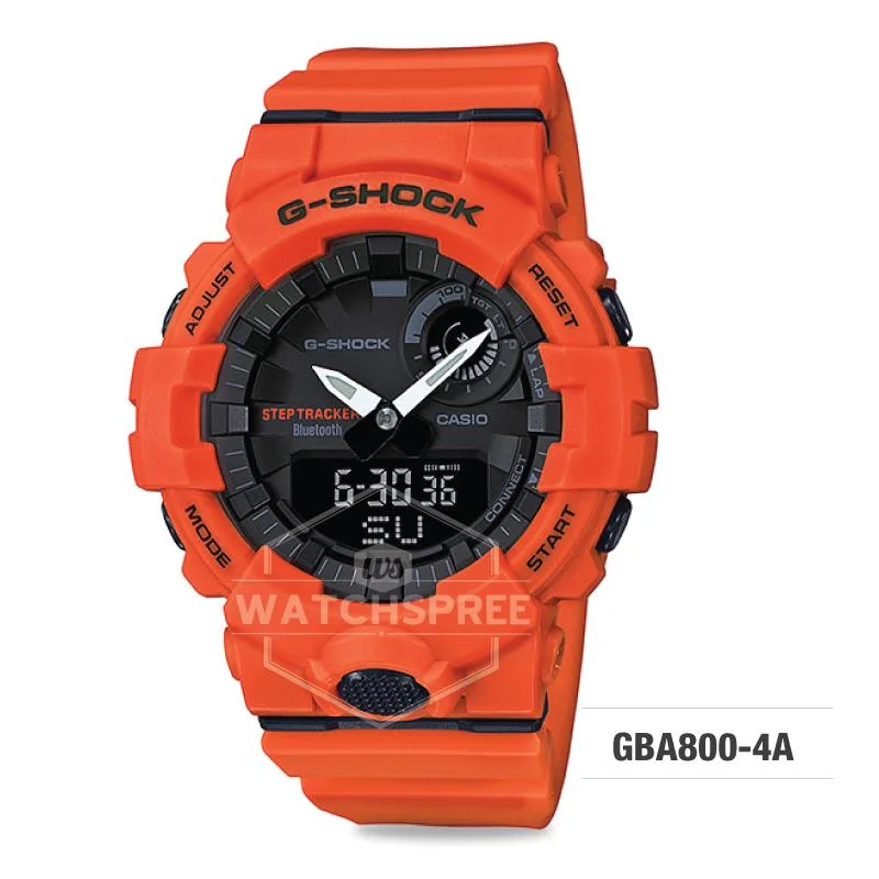 Casio G-Shock G-SQUAD BluetoothÇ???Ç??€¸’??????’?????¶ôÇï¶ôíŸ????ƒ?ªǩ’?????¶ôÇï¶ôǝ?’?????¶ôÇï¶ôíŸ?ǯ¶ôÇû¶ô¶©?’?????¶ôÇï¶ôǝ???’??ǯ¶ôÇû¶ô¶©? Urban Sports Themed Orange Red Resin Band Watch GBA800-4A GBA-800-4A