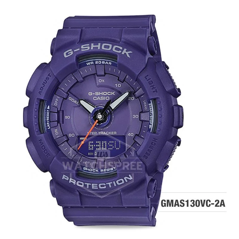 Casio G-Shock S Series Step Tracker Purple Resin Band Watch GMAS130VC-2A GMA-S130VC-2A