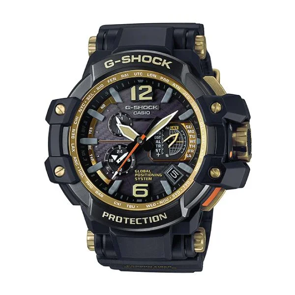 Casio G-Shock Master of G Black and Gold Gravitymaster Black Carbon fiber insert Resin Band Strap Watch GPW1000GB-1A