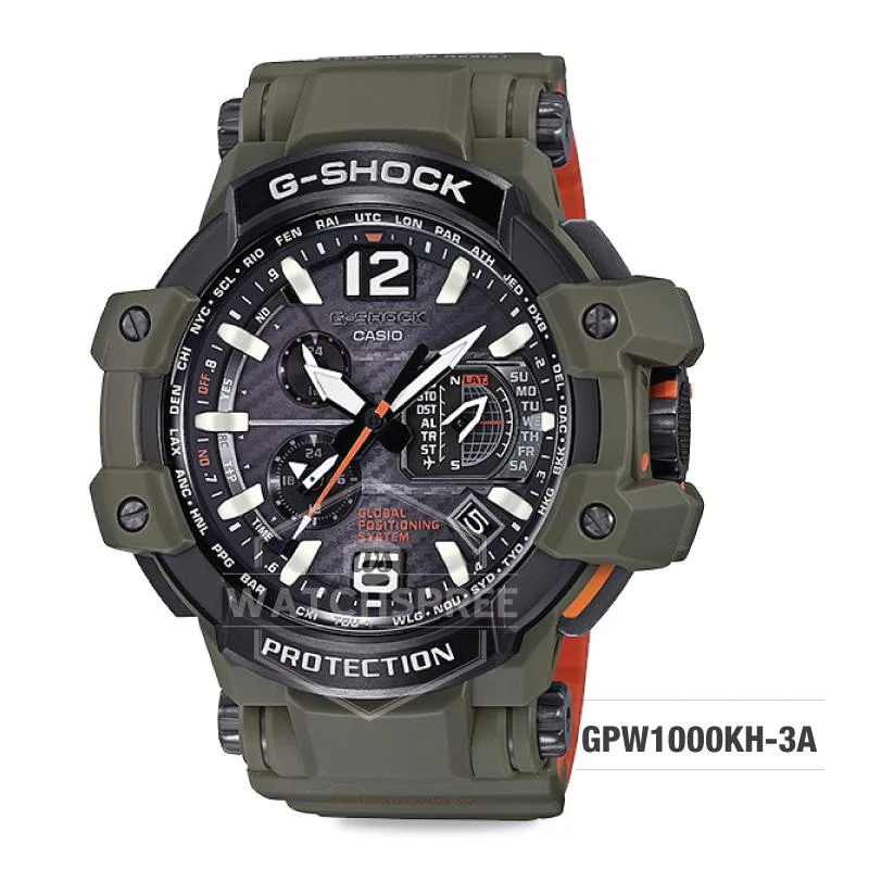 Casio G-Shock Master of G Gravitymaster Master in Olive Drab Series Olive Resin Strap Watch GPW1000KH-3A