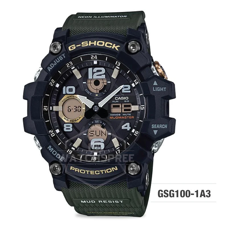 Casio G-Shock Master of G Series Mudmaster Olive Green Resin Band Watch GSG100-1A3 GSG-100-1A3