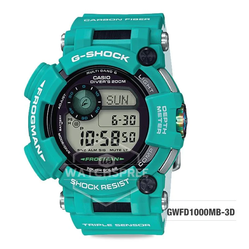 Casio G-Shock Master of G Series Marine Blue model Green Resin Strap Watch GWFD1000MB-3D