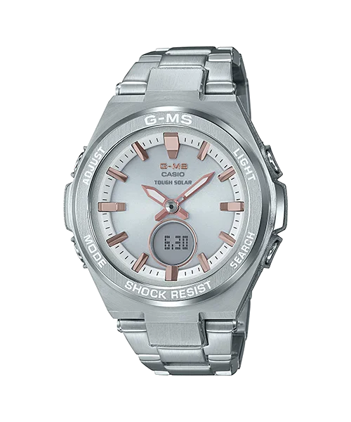 Casio Baby-G G-MS Lineup Tough Solar Silver Stainless Steel Band Watch MSGS200D-7A MSG-S200D-7A