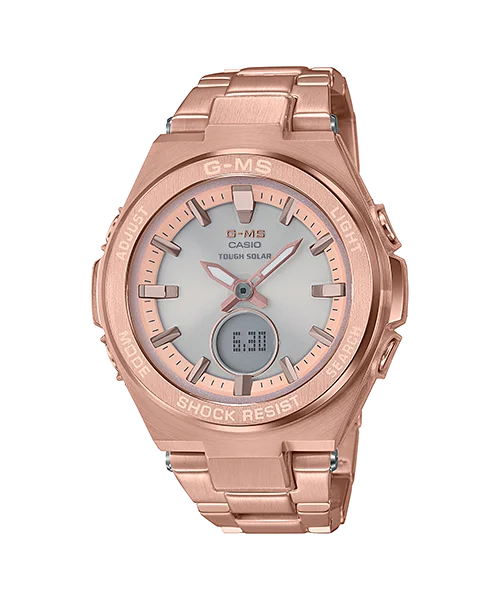 Casio Baby-G G-MS Lineup Tough Solar Peach Stainless Steel Band Watch MSGS200DG-4A MSG-S200DG-4A