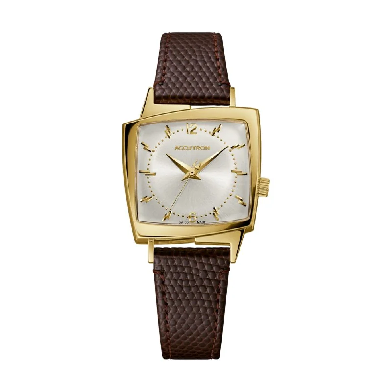 minimalist men’s wristwatch-Legacy Automatic Brown Leather Strap Limited Edition Watch Gold-Tone Case