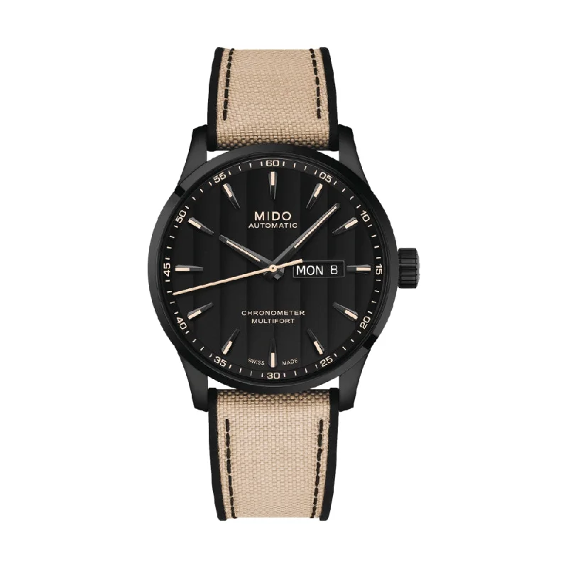 Multifort Chronometer Silicon Black Dial Tan Textile Strap