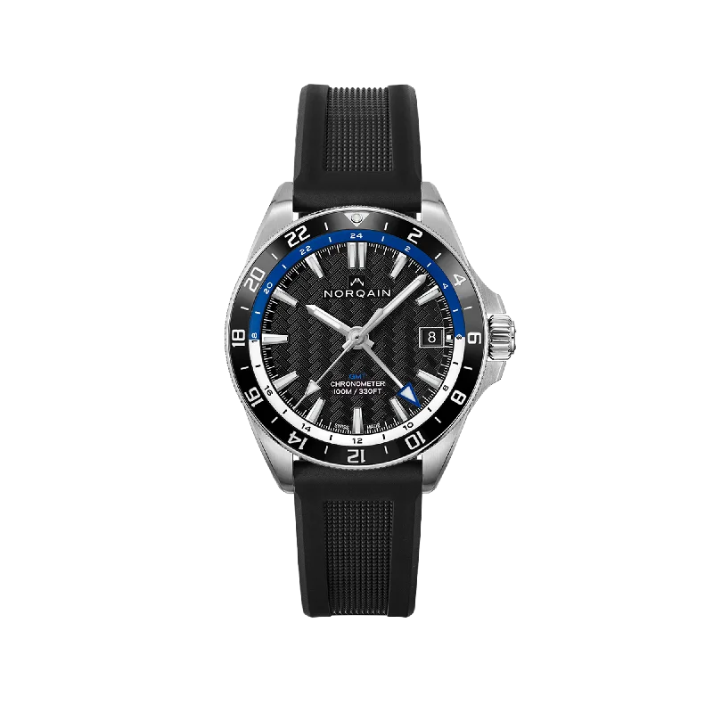 NORQAIN Adventure NEVEREST GMT Blue 41mm - Black Rubber Strap