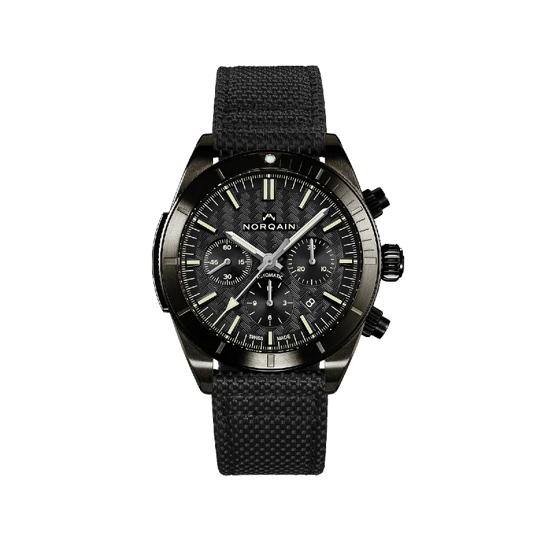 NORQAIN Adventure Sport Chrono Black DLC 44mm - Black Nordura Strap