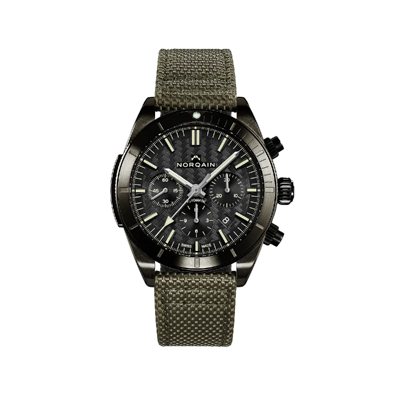 NORQAIN Adventure Sport Chrono Black DLC 44mm - Kaki Nordura Strap