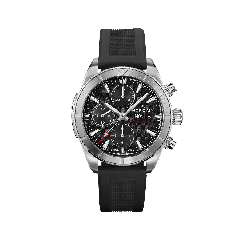 NORQAIN Adventure Sport Chrono Day Date Black 41mm - Black Rubber Strap