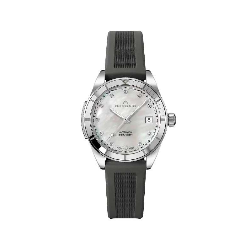 NORQAIN Adventure Sport Mother of Pearl 37mm - Grey Rubber Strap