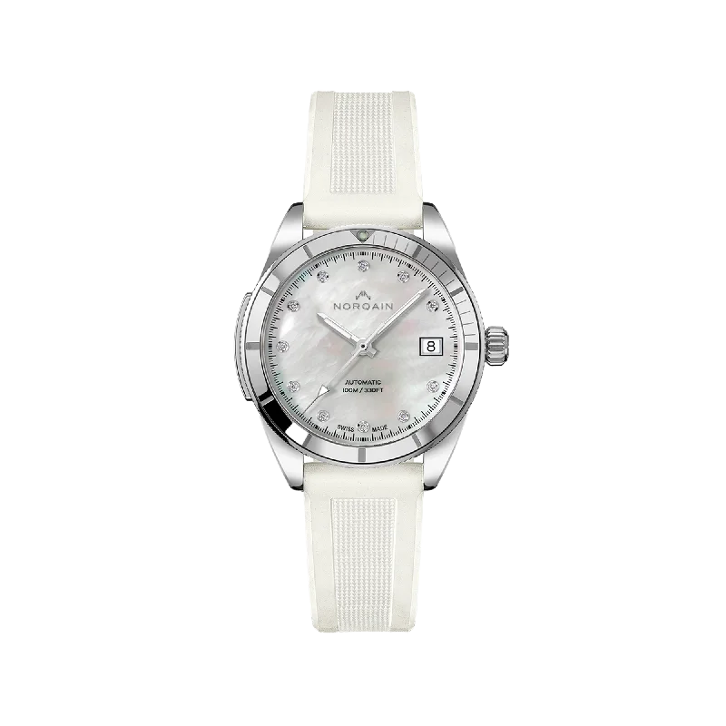 NORQAIN Adventure Sport Mother of Pearl 37mm - White Rubber Strap