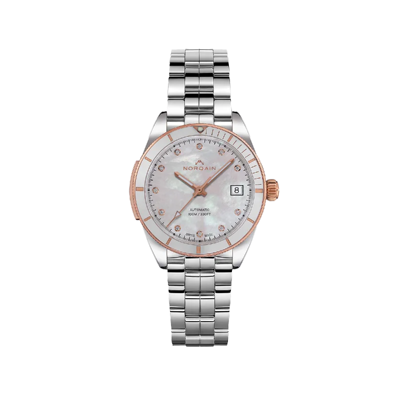 NORQAIN Adventure Sport Mother of Pearl with Diamonds 37mm - Stainless Steel Bracelet