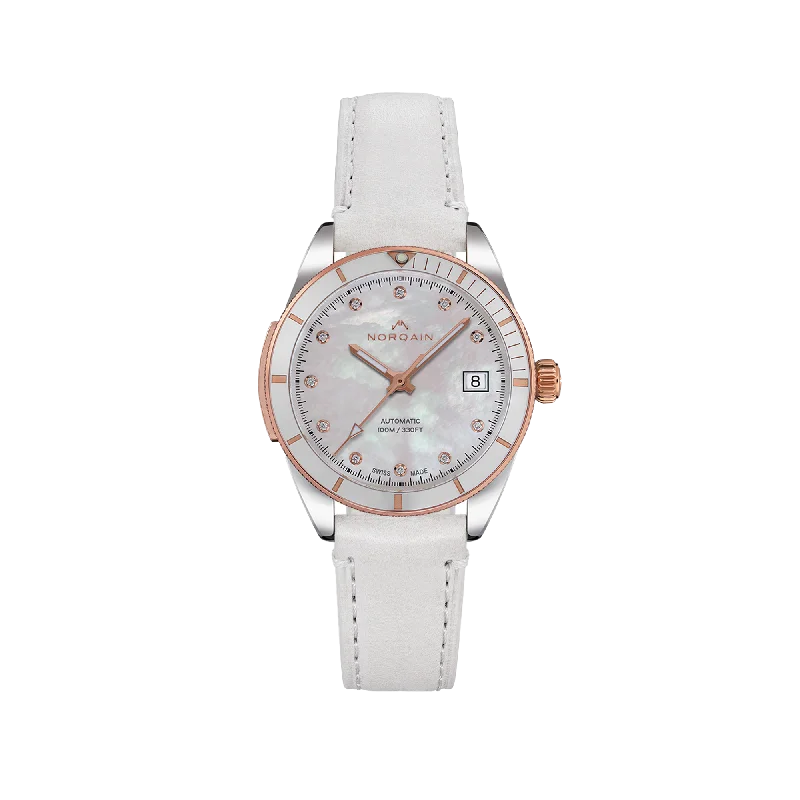 NORQAIN Adventure Sport Mother of Pearl with Diamonds 37mm - White Normaine Strap