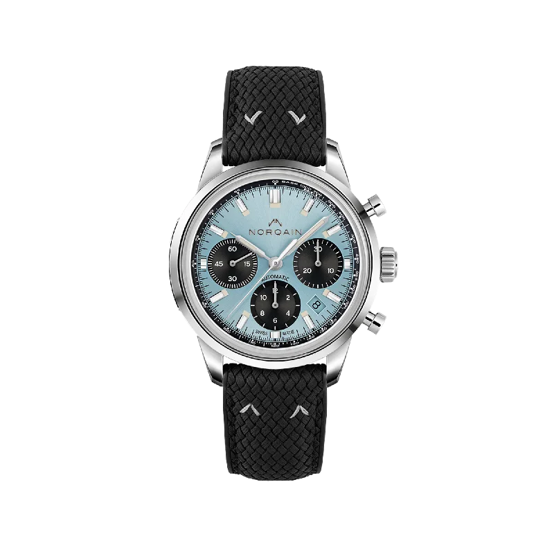 NORQAIN Freedom 60 Chrono 40mm Ice Blue Limited Edition - Black Perlon Rubber Folding Clasp