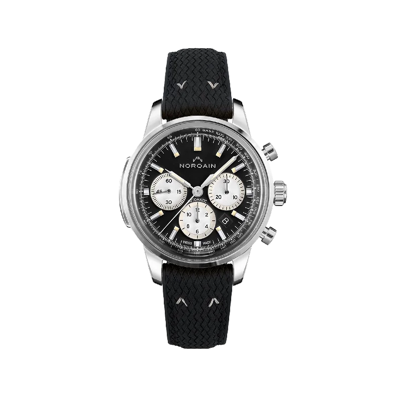 NORQAIN Freedom 60 Chrono Black 43mm - Black Perlon Rubber Strap