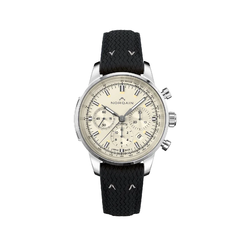 NORQAIN Freedom 60 Chrono Creme 43mm - Black Perlon Rubber Strap