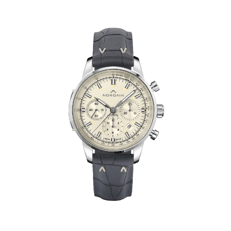 NORQAIN Freedom 60 Chrono Creme 43mm - Grey Croco-Style Rubber