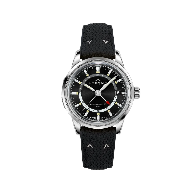 NORQAIN Freedom 60 GMT Black 40mm - Black Croco-Style Rubber Strap