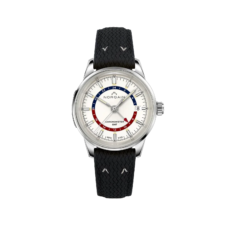 NORQAIN Freedom 60 GMT White 40mm - Black Perlon Rubber Strap