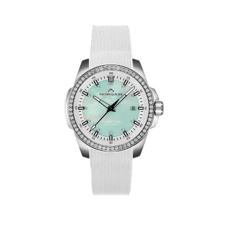 NORQAIN Independence Mother of Pearl Diamonds 40mm - White Rubber Strap