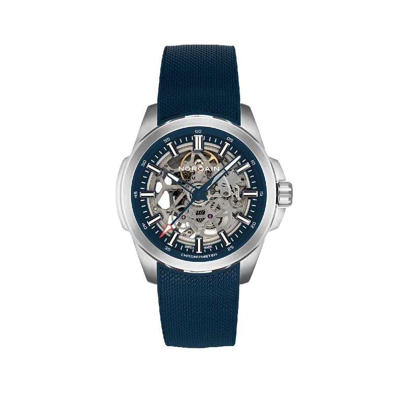 NORQAIN Independence Skeleton Blue 42mm - Blue Milanese Rubber