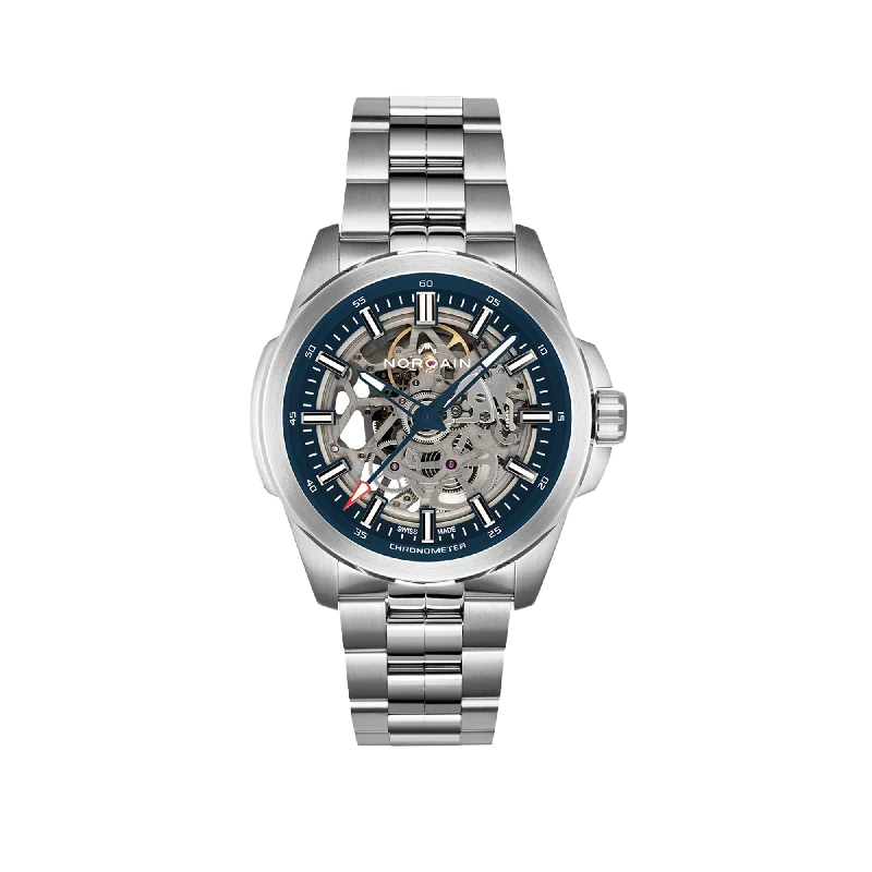 NORQAIN Independence Skeleton Blue 42mm - Stainless Steel Bracelet