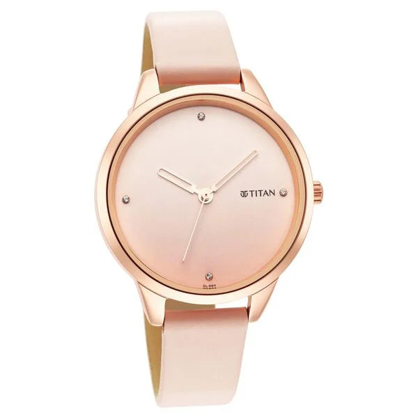 Titan Pastel Dreams Pink Dial Analog Leather Strap watch for Women 2664wl02