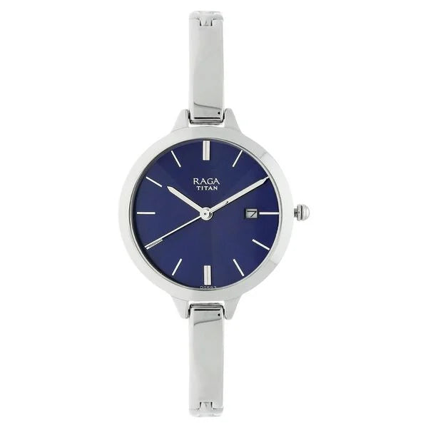 Titan Raga Viva Blue Dial Analog with Date Metal Strap Watch for Women 2578sm01